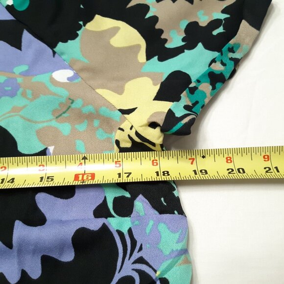 Worthington Top Womens Petite PM Green Floral Short Sleeve Keyhole 36 in Chest - Picture 3 of 13